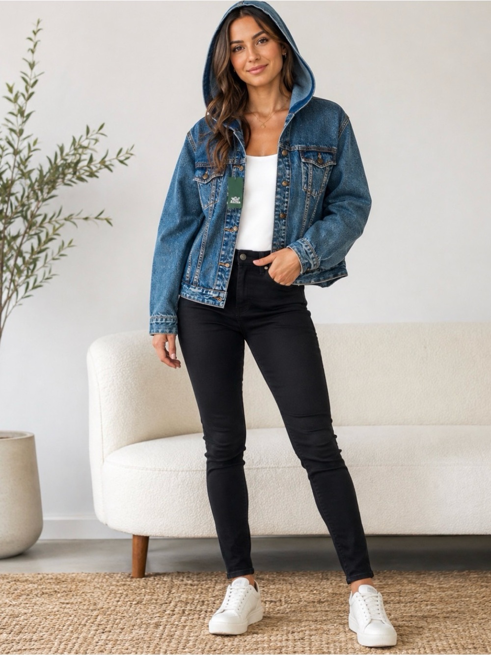 wild fable Hooded Denim Jacket in Blue